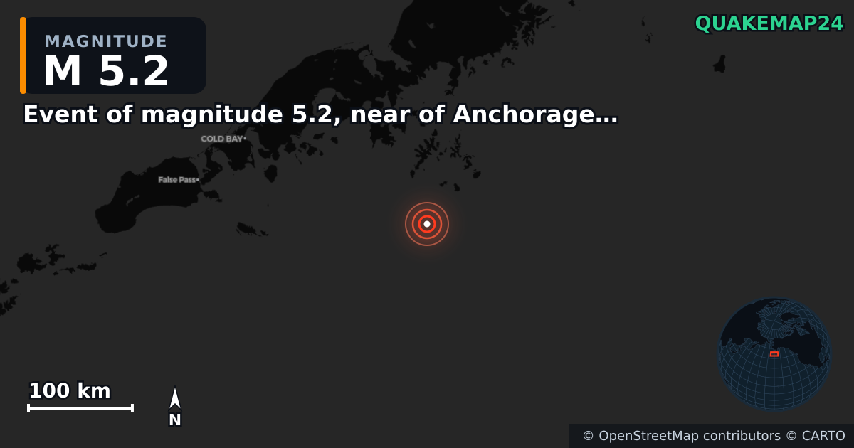 Terremoto de M5,2 cerca de Event of magnitude 5.2, near of Anchorage (Monde) — Mapa de la ubicación del epicentro