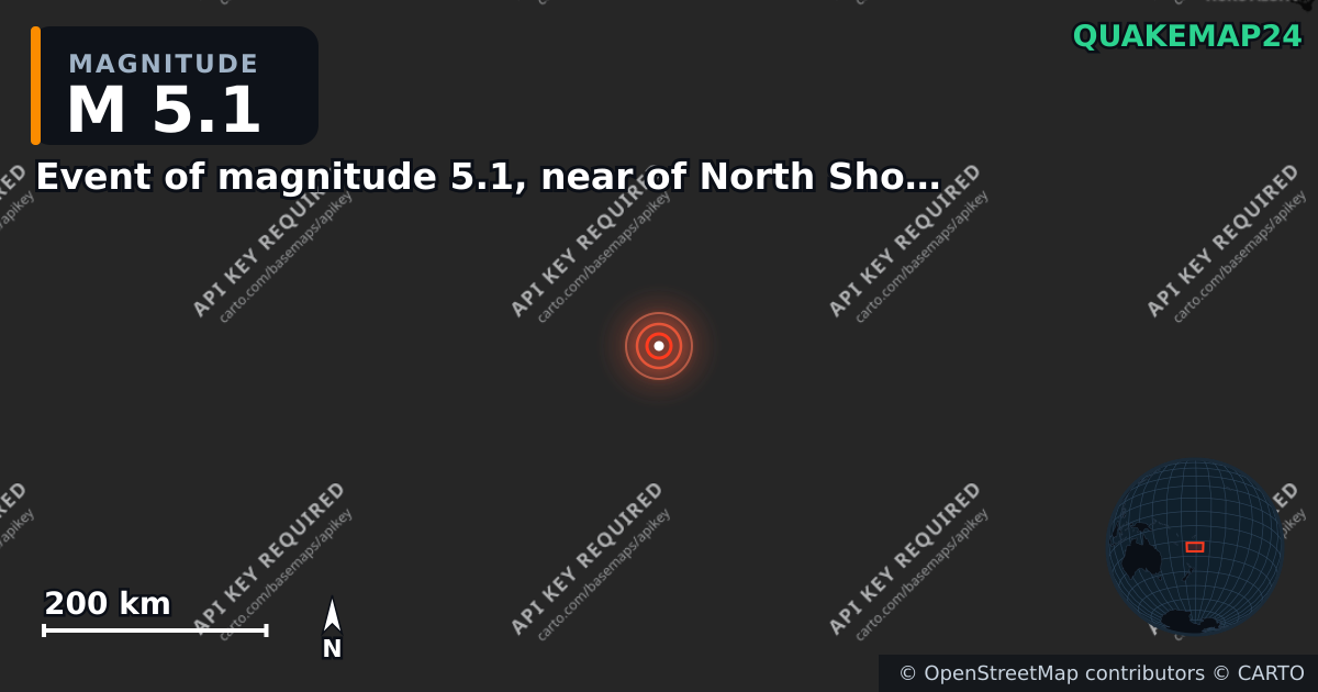 M5.1 earthquake near Event of magnitude 5.1, near of North Shore (Monde) on Sep 28, 2025 — map of epicenter and shaking intensity | QuakeMap24