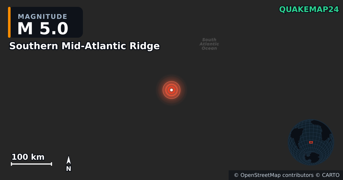 Erdbeben M5,0 bei Southern Mid-Atlantic Ridge · 2025-08-06 — Karte der Lage des Epizentrums