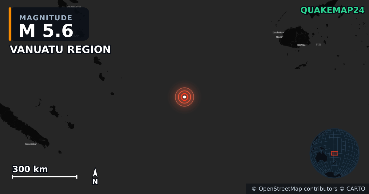 Erdbeben M5,6 bei VANUATU REGION — Karte der Lage des Epizentrums