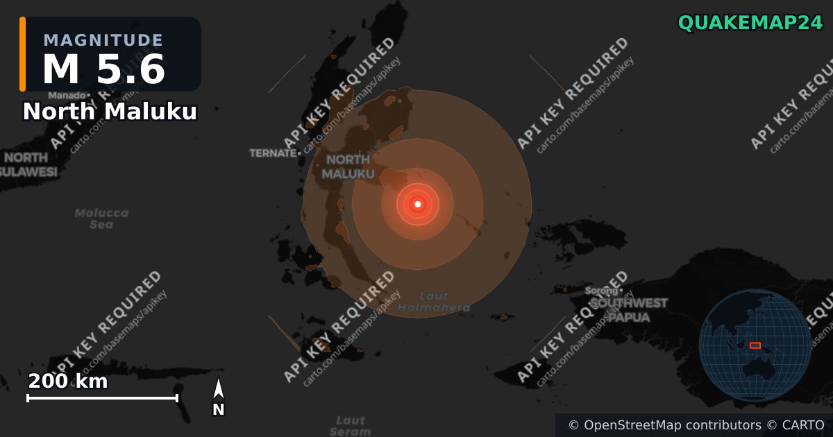 M5.6 earthquake near North Maluku on Sep 1, 2026 — map of epicenter and shaking intensity | QuakeMap24