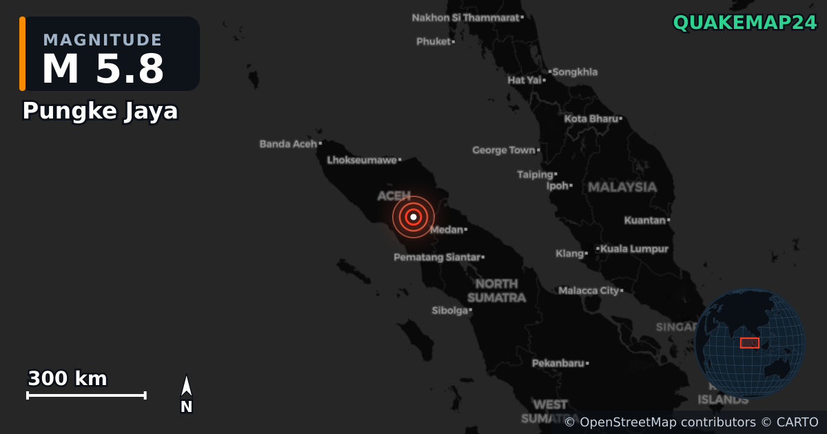 M5.8 earthquake near Pungke Jaya on May 11, 2025 — map of epicenter and shaking intensity | QuakeMap24