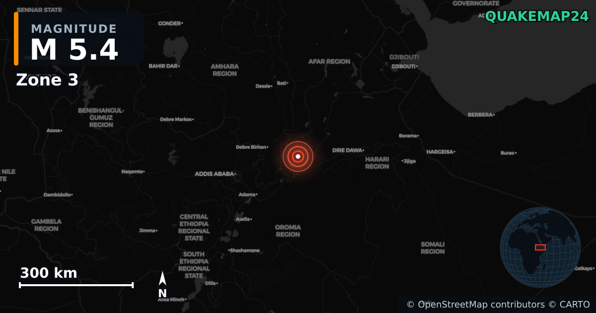 M5.4 earthquake near Zone 3 on Jan 2, 2025 — map of epicenter and shaking intensity | QuakeMap24