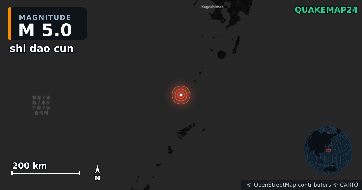 M5.0 earthquake near shi dao cun on Jul 11, 2025 — map of epicenter and shaking intensity | QuakeMap24