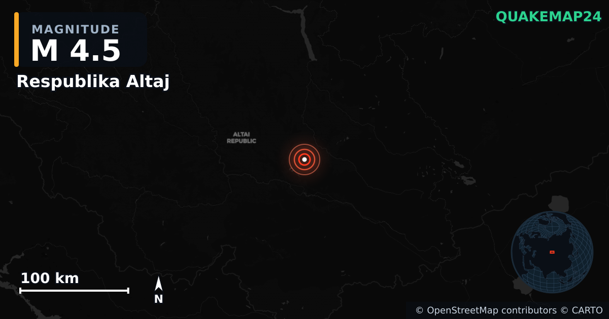 M4.5 earthquake near Respublika Altaj on Dec 10, 2025 — map of epicenter and shaking intensity | QuakeMap24