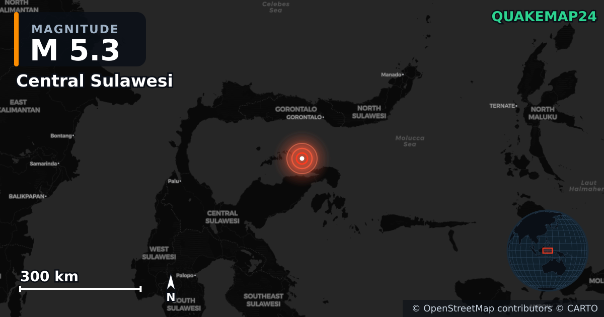 Erdbeben M5,3 bei Central Sulawesi (Indonesien) · 2026-10-11 — Karte der Lage des Epizentrums