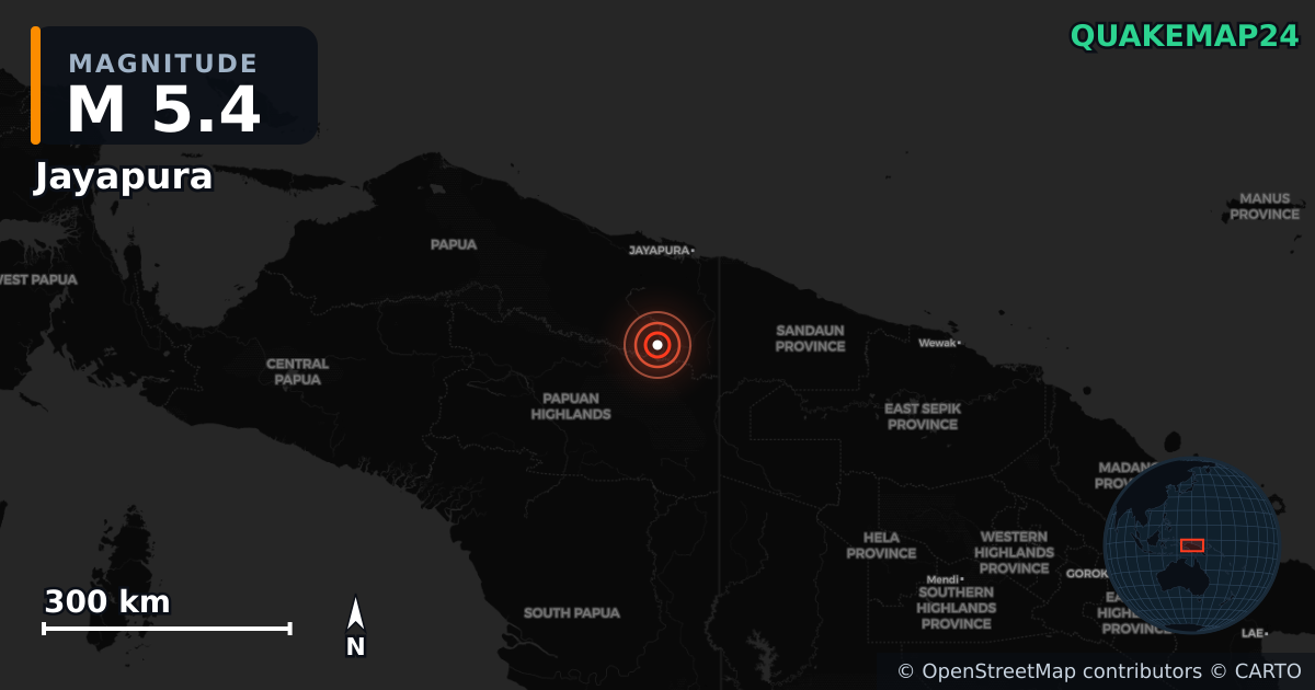 Erdbeben M5,4 bei Jayapura, Papua (Indonesien) — Karte der Lage des Epizentrums