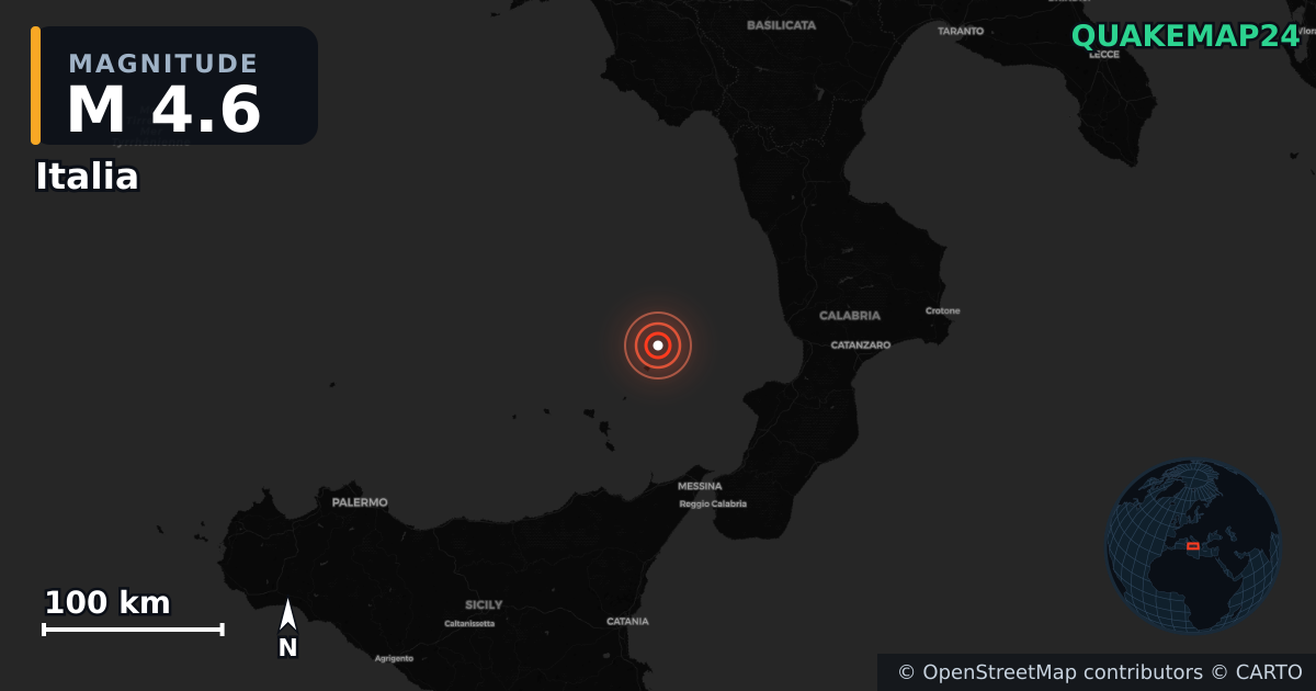 M4.6 earthquake near Italia on Jun 13, 2026 — map of epicenter and shaking intensity | QuakeMap24