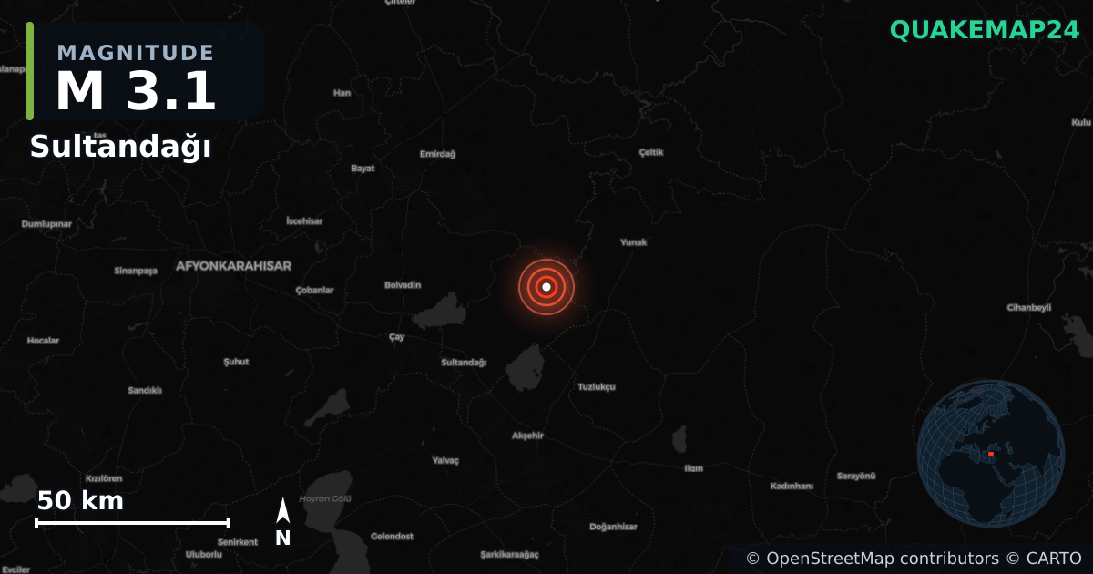 M3.1 earthquake near Sultandağı on Oct 31, 2025 — map of epicenter and shaking intensity | QuakeMap24