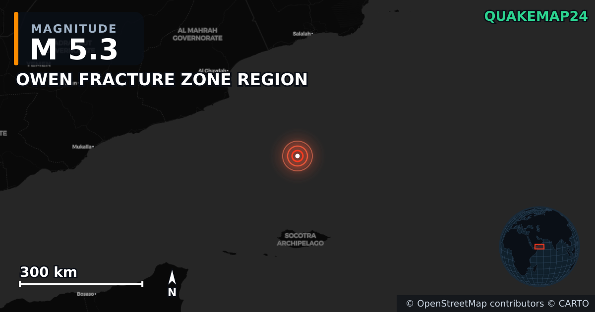 Erdbeben M5,3 bei OWEN FRACTURE ZONE REGION · 2026-01-21 — Karte der Lage des Epizentrums