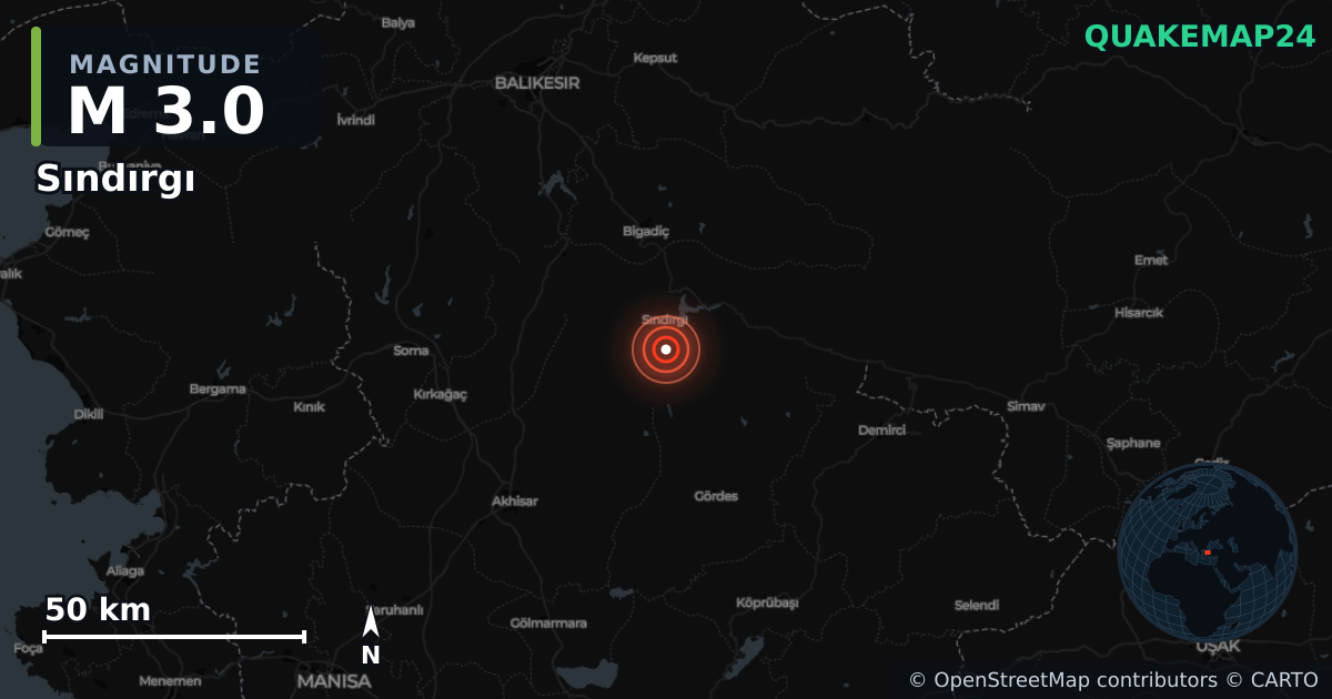 Terremoto de M3,0 cerca de WESTERN TURKEY (Turquía) · 2025-12-27 — Mapa de la ubicación del epicentro