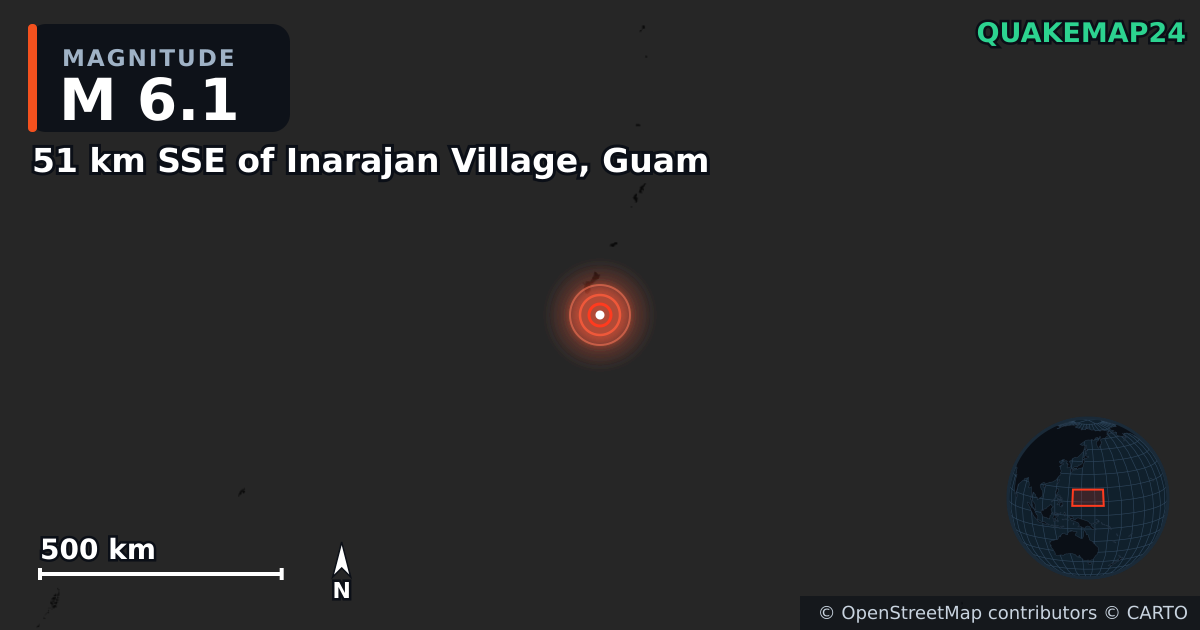 M6.1 earthquake near 51 km SSE of Inarajan Village, Guam on May 28, 2025 — map of epicenter and shaking intensity | QuakeMap24
