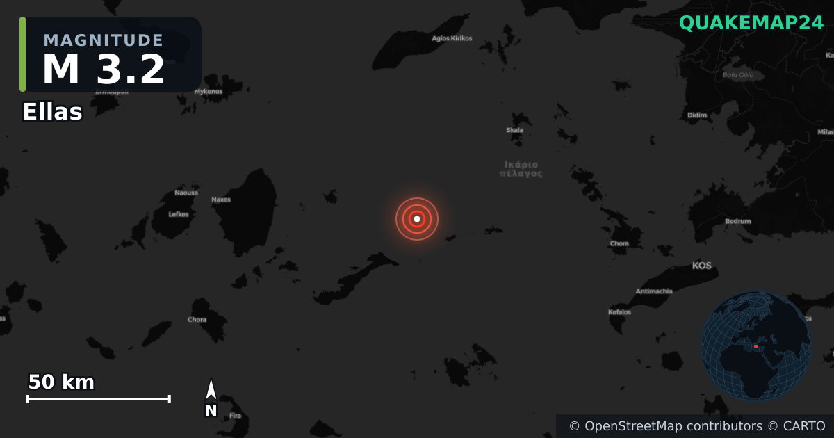 M3.2 earthquake near Ellas on Jan 10, 2026 — map of epicenter and shaking intensity | QuakeMap24