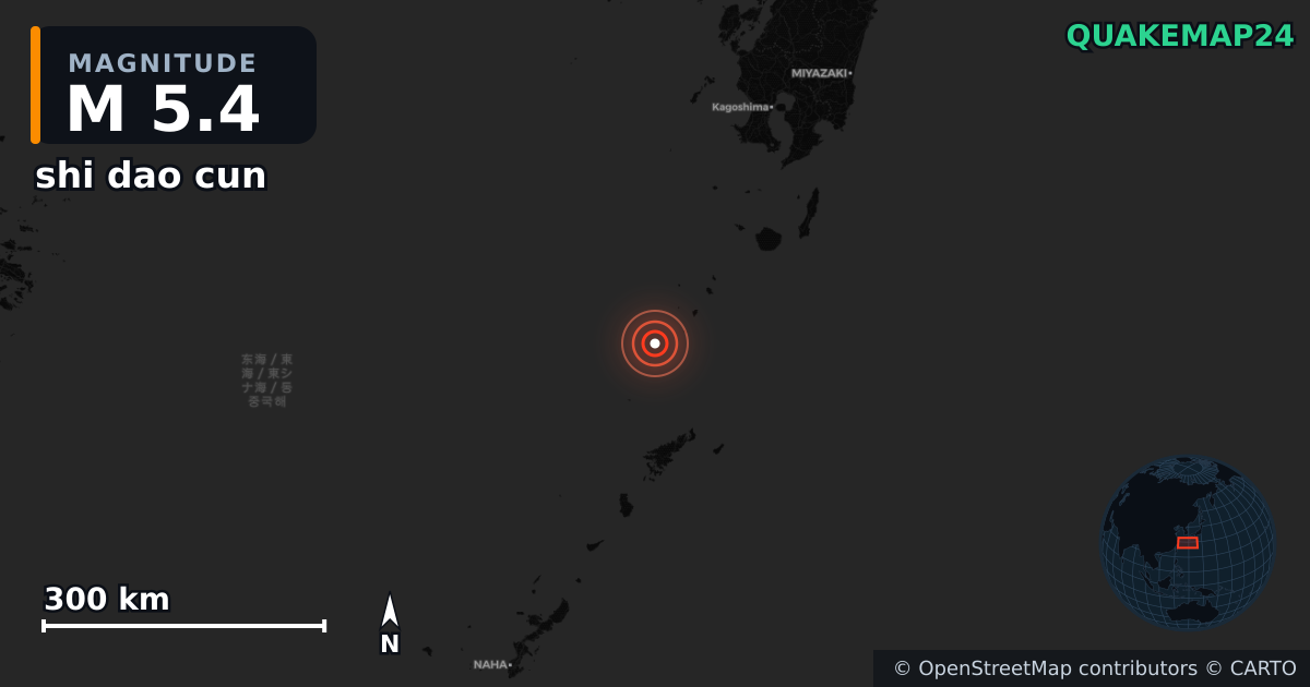 M5.4 earthquake near shi dao cun on Jul 4, 2025 — map of epicenter and shaking intensity | QuakeMap24