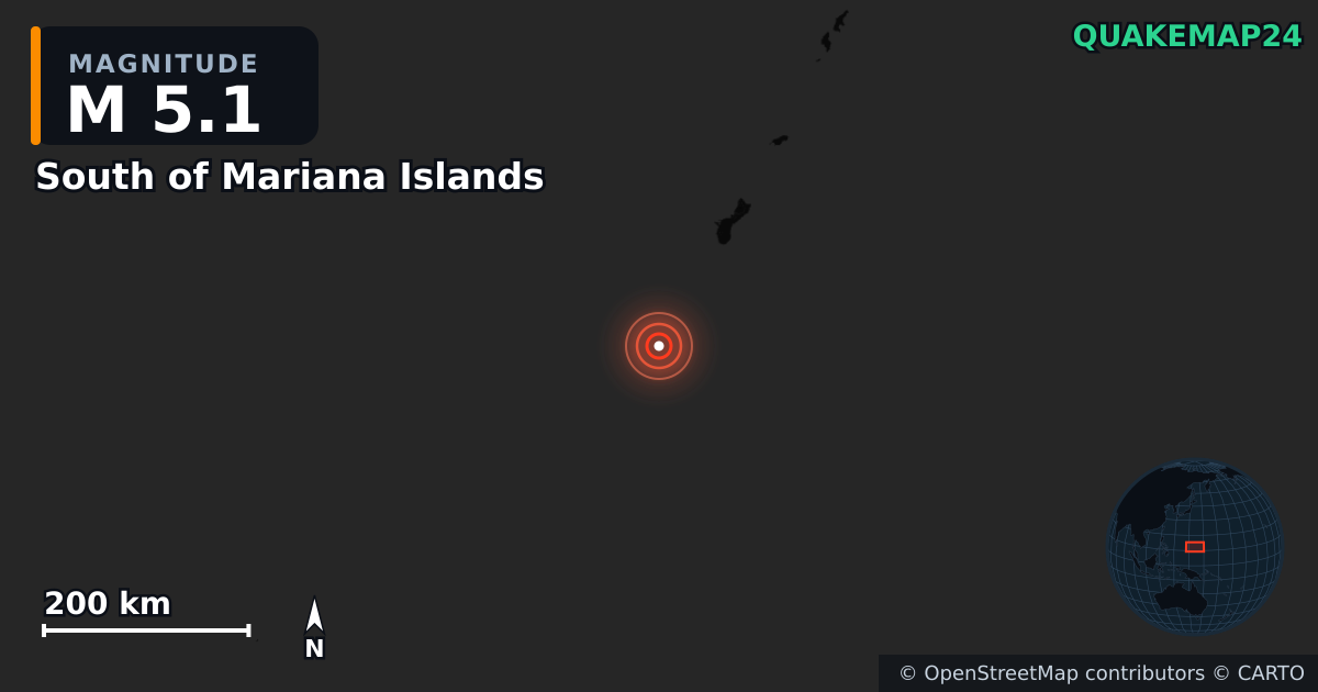 Séisme de M5,1 près de South of Mariana Islands · 2025-10-24 — Carte de localisation de l’épicentre