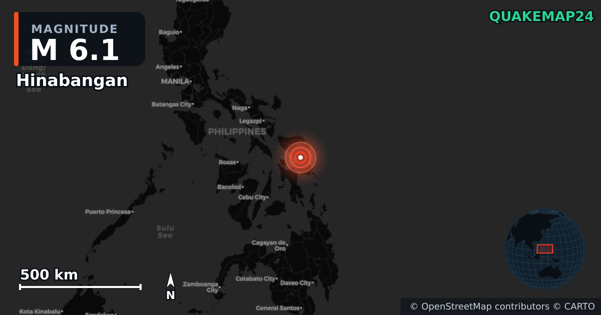 M6.1 earthquake near Hinabangan on May 4, 2026 — map of epicenter and shaking intensity | QuakeMap24
