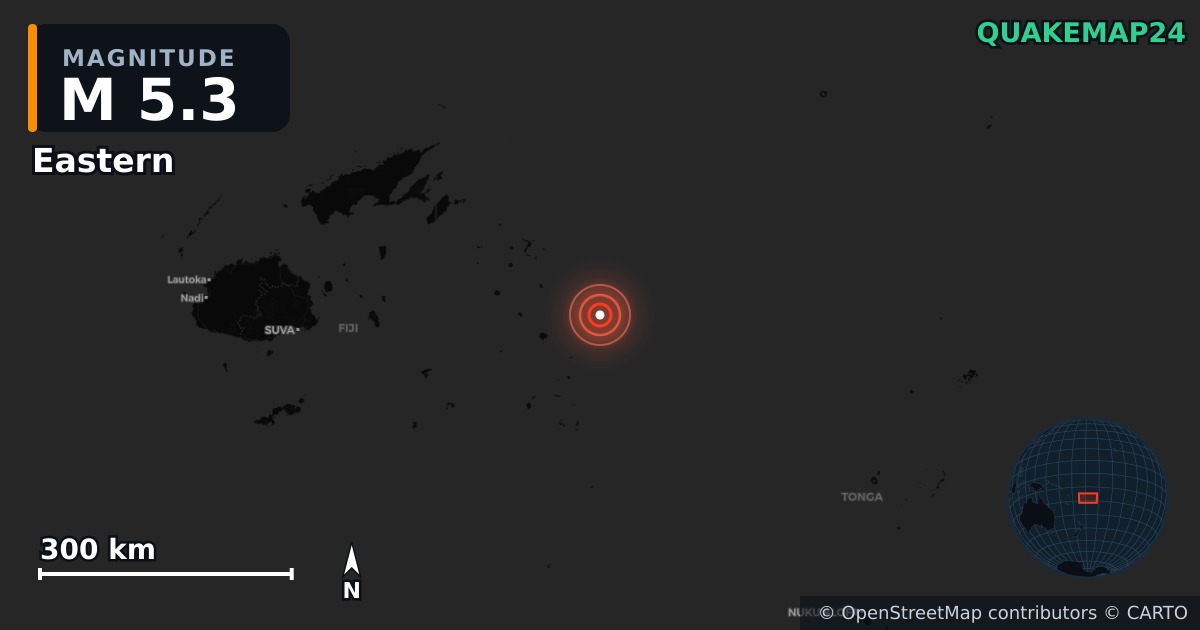 M5.3 earthquake near Eastern on Jun 24, 2025 — map of epicenter and shaking intensity | QuakeMap24
