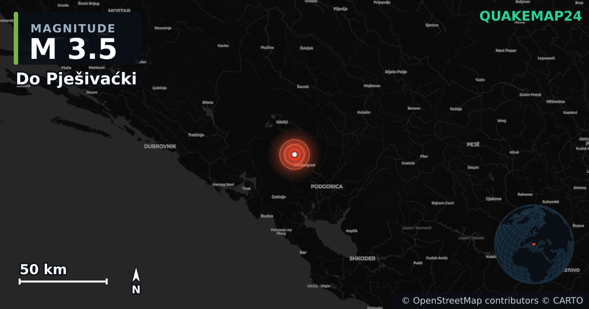 M3.5 earthquake near Do Pješivaćki on Mar 8, 2026 — map of epicenter and shaking intensity | QuakeMap24