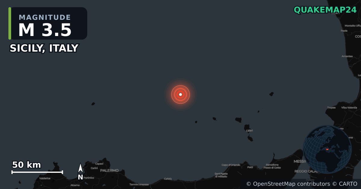 Σεισμός M3,5 κοντά στο SICILY, ITALY · 2026-10-23 — Χάρτης της θέσης του επικέντρου