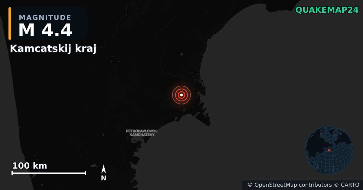 M4.4 earthquake near Kamcatskij kraj on Jul 21, 2025 — map of epicenter and shaking intensity | QuakeMap24