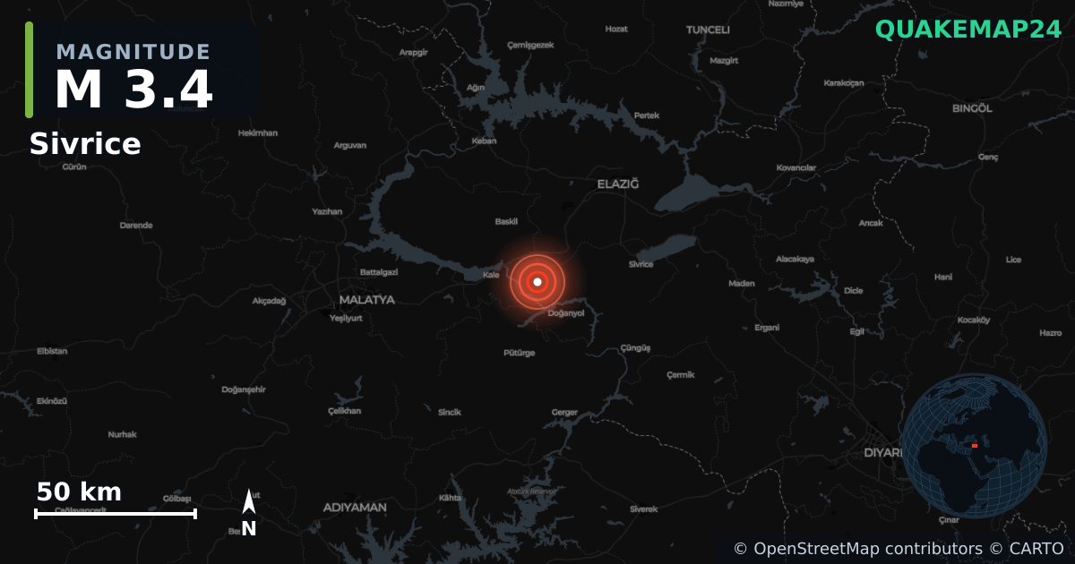 Terremoto de M3,4 cerca de EASTERN TURKEY (Turquía) · 2026-01-03 — Mapa de la ubicación del epicentro