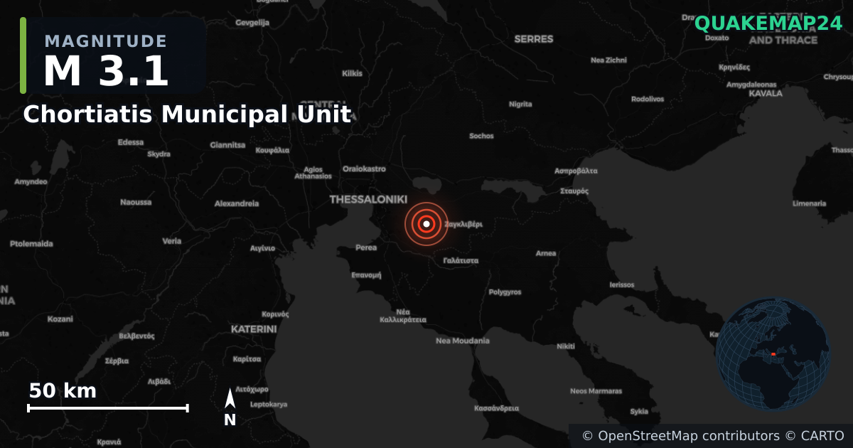 Sismo de M3,1 perto de Chortiatis Municipal Unit, Central Macedonia (Grécia) · 2026-04-29 — Mapa da localização do epicentro