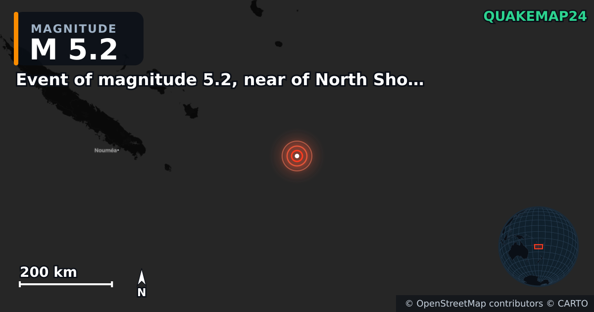 Terremoto de M5,2 cerca de Event of magnitude 5.2, near of North Shore (Monde) — Mapa de la ubicación del epicentro