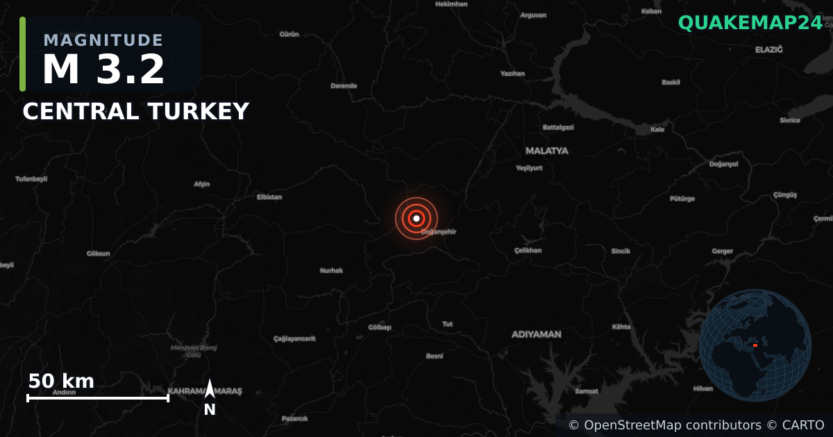 M3.2 earthquake near CENTRAL TURKEY on May 6, 2026 — map of epicenter and shaking intensity | QuakeMap24