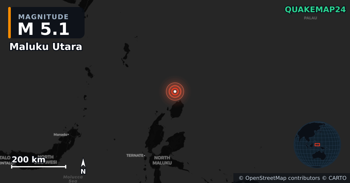 M5.1 earthquake near Maluku Utara on Mar 1, 2026 — map of epicenter and shaking intensity | QuakeMap24