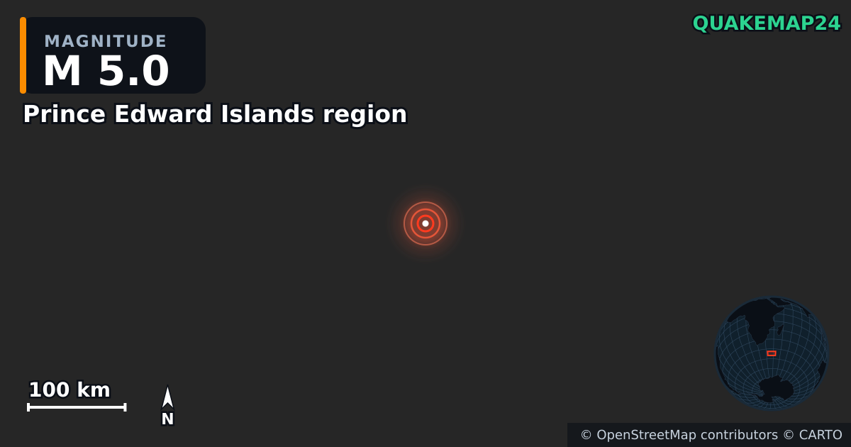 Σεισμός M5,0 κοντά στο Prince Edward Islands region — Χάρτης της θέσης του επικέντρου