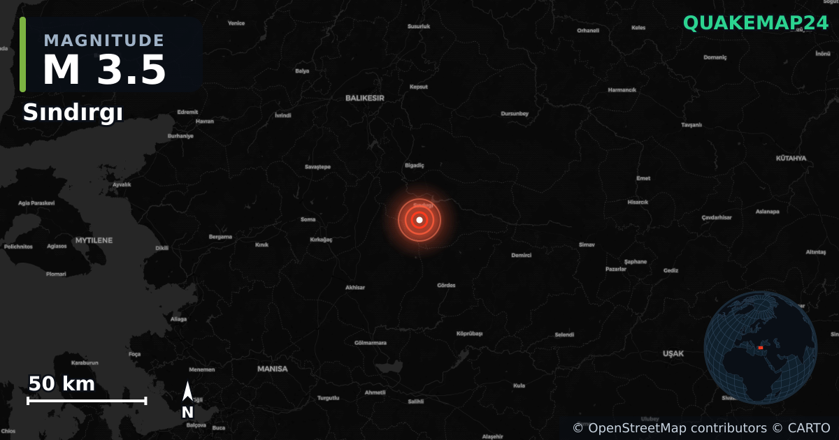 M3.5 earthquake near Sındırgı on Oct 18, 2025 — map of epicenter and shaking intensity | QuakeMap24