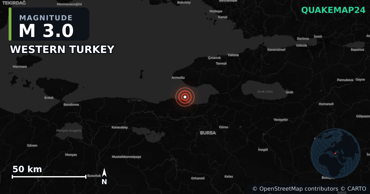 M3.0 earthquake near WESTERN TURKEY on May 10, 2025 — map of epicenter and shaking intensity | QuakeMap24