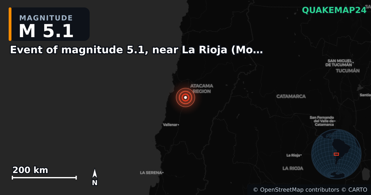 Erdbeben M5,1 bei Event of magnitude 5.1, near La Rioja (Monde) — Karte der Lage des Epizentrums