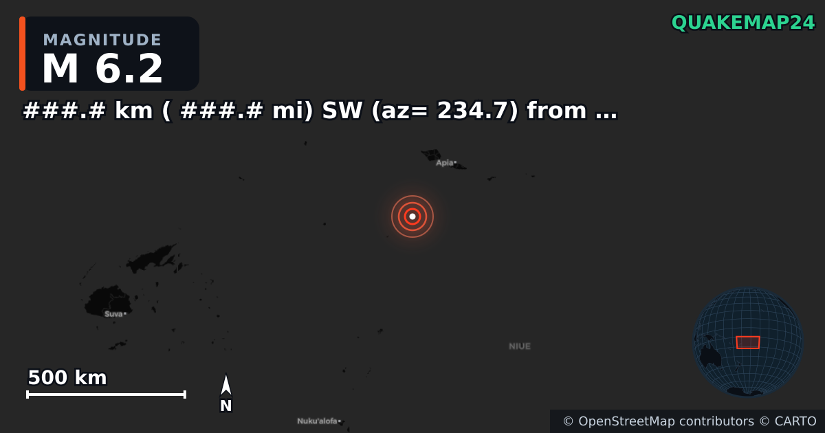 M6.2 earthquake near ###.# km ( ###.# mi) SW (az= 234.7) from San Miguel Is., CA on Mar 22, 2026 — map of epicenter and shaking intensity | QuakeMap24