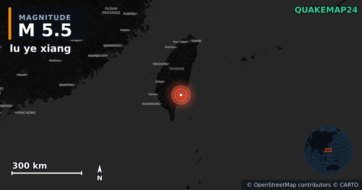 M5.5 earthquake near lu ye xiang on Dec 24, 2025 — map of epicenter and shaking intensity | QuakeMap24