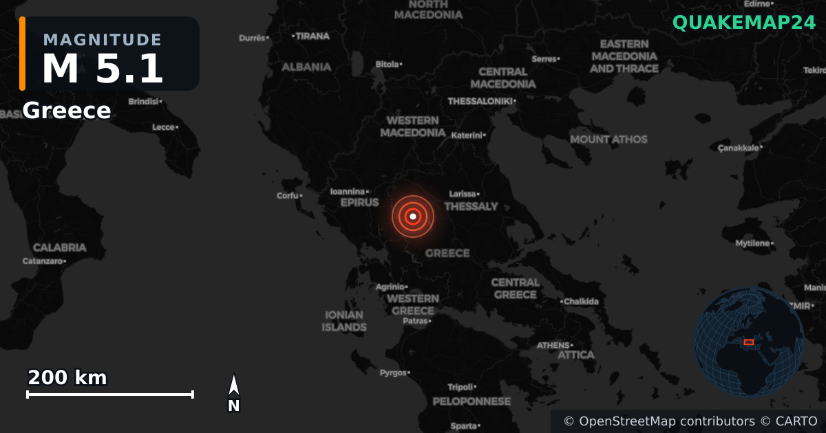 Erdbeben M5,1 bei Greece · 2026-03-12 — Karte der Lage des Epizentrums