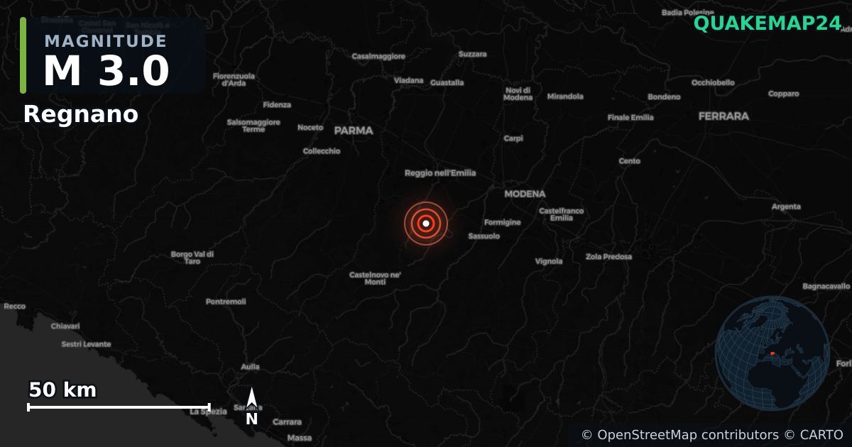 Terremoto de M3,0 cerca de Regnano, Emilia-Romagna (Italia) · 2026-10-05 — Mapa de la ubicación del epicentro