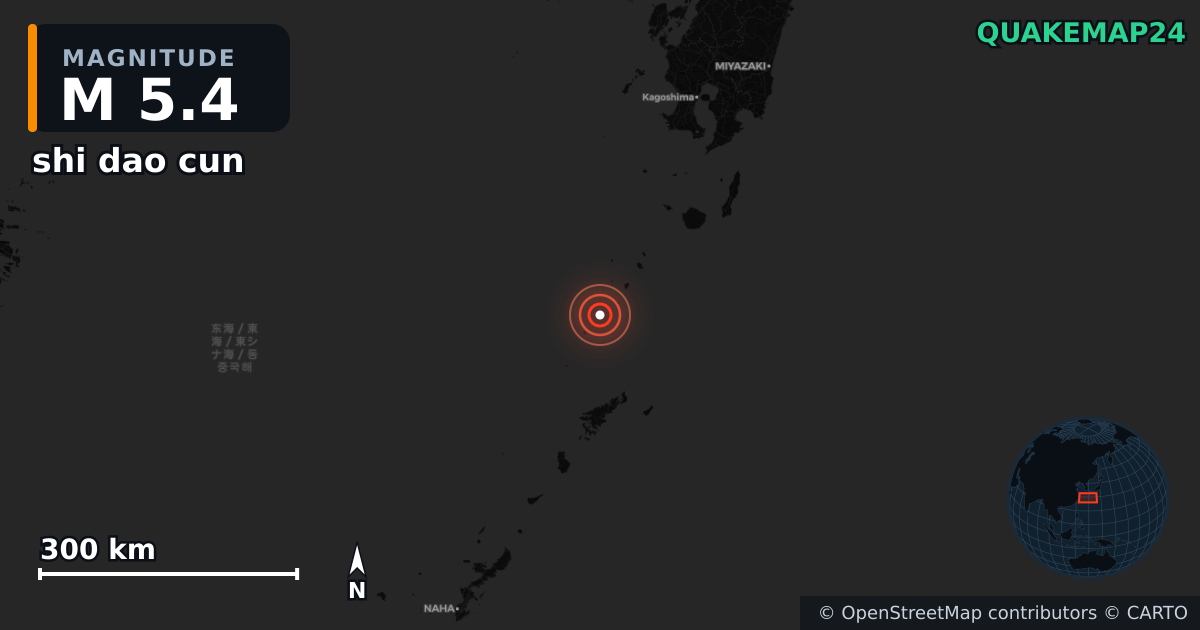 M5.4 earthquake near shi dao cun on Jun 29, 2025 — map of epicenter and shaking intensity | QuakeMap24