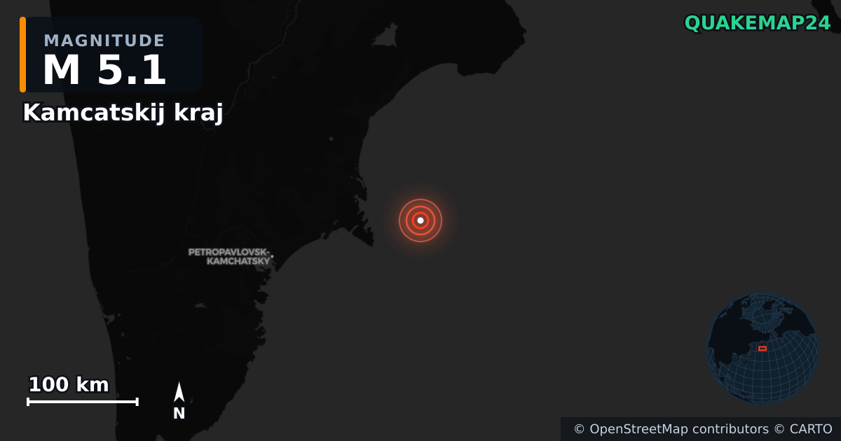 M5.1 earthquake near Kamcatskij kraj on Sep 22, 2025 — map of epicenter and shaking intensity | QuakeMap24