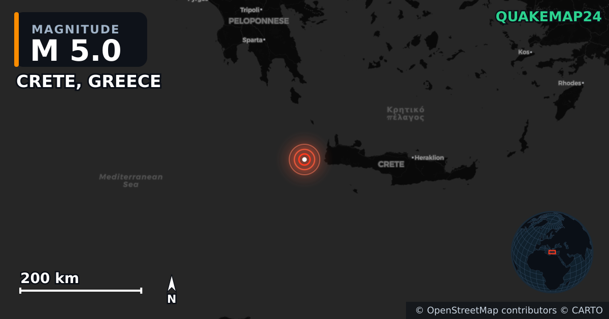 Erdbeben M5,0 bei CRETE, GREECE — Karte der Lage des Epizentrums