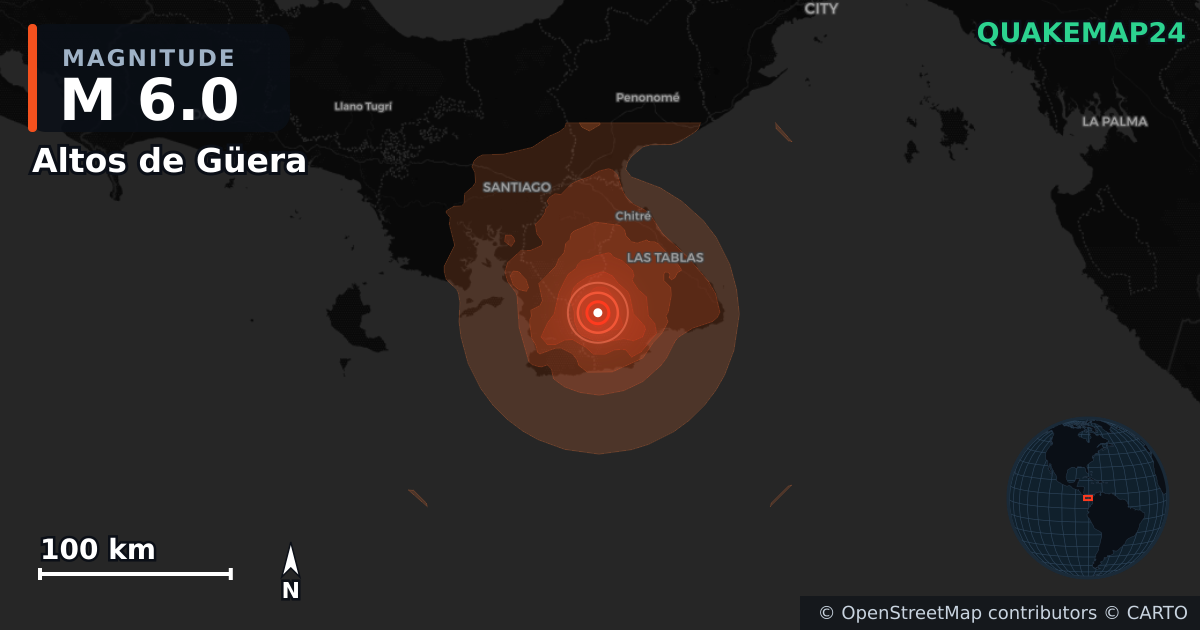 Erdbeben M6,0 bei Altos de Güera, Los Santos (Panama) · 2026-10-10 — Karte der Lage des Epizentrums