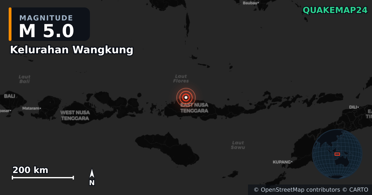 Erdbeben M5,0 bei Kelurahan Wangkung, East Nusa Tenggara (Indonesien) · 2026-10-04 — Karte der Lage des Epizentrums