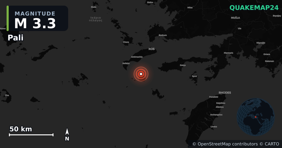 M3.3 earthquake near Pali on Jul 6, 2026 — map of epicenter and shaking intensity | QuakeMap24