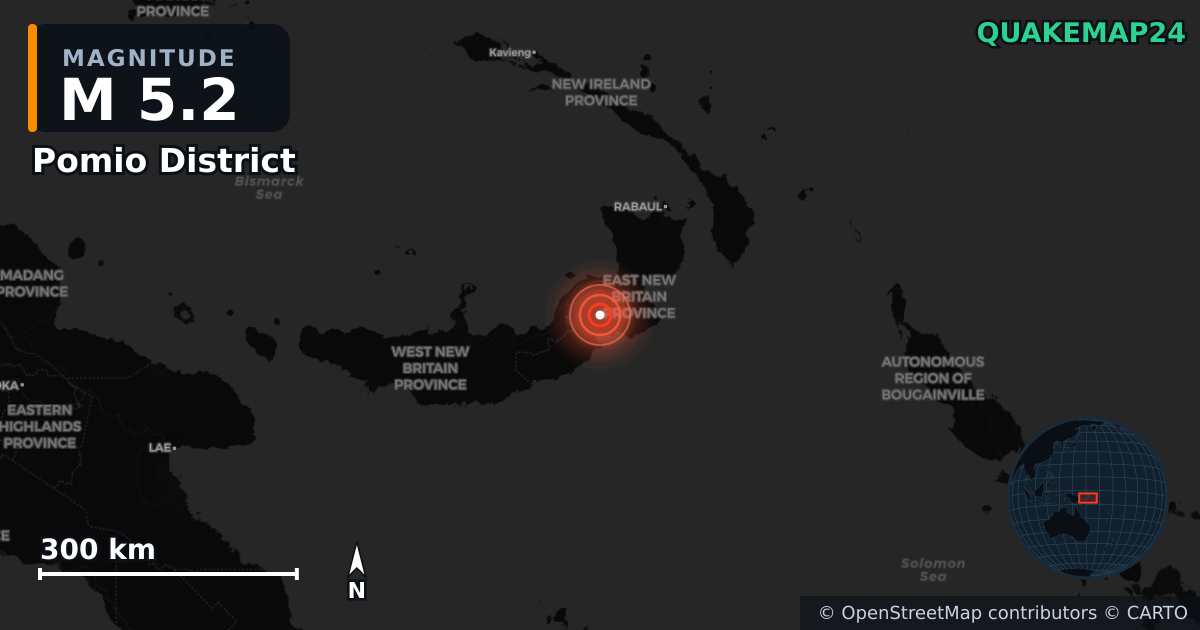 Erdbeben M5,2 bei Pomio District, East New Britain (Papua-Neuguinea) · 2026-09-24 — Karte der Lage des Epizentrums