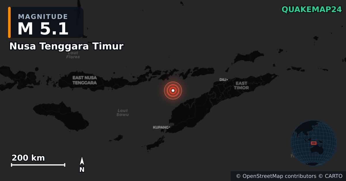 M5.1 earthquake near Nusa Tenggara Timur on Oct 24, 2025 — map of epicenter and shaking intensity | QuakeMap24