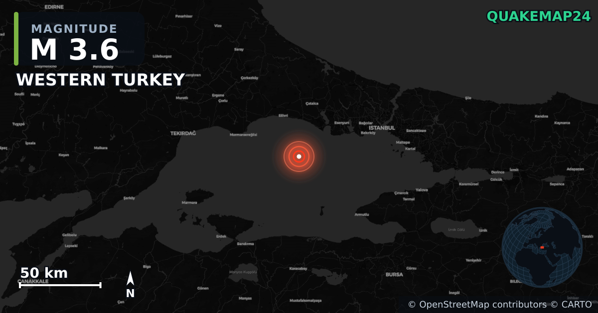 M3.6 earthquake near WESTERN TURKEY on Jun 11, 2025 — map of epicenter and shaking intensity | QuakeMap24