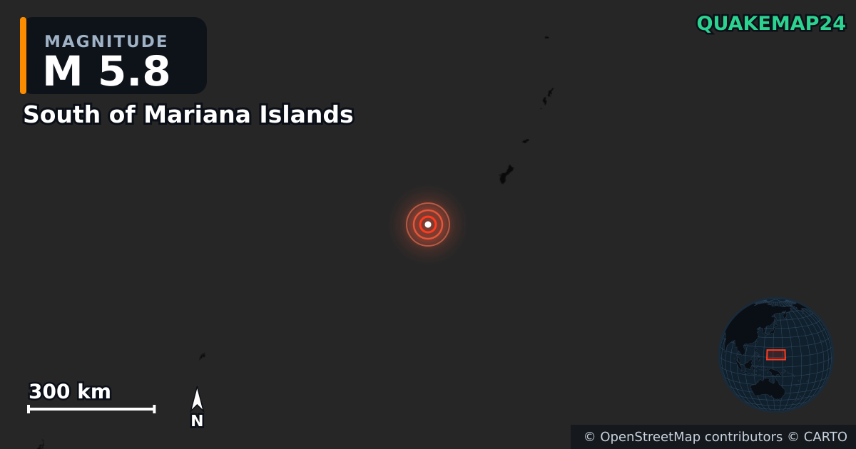M5.8 Earthquake near South of Mariana Islands · 2025-11-04 — Map showing the location of the epicenter