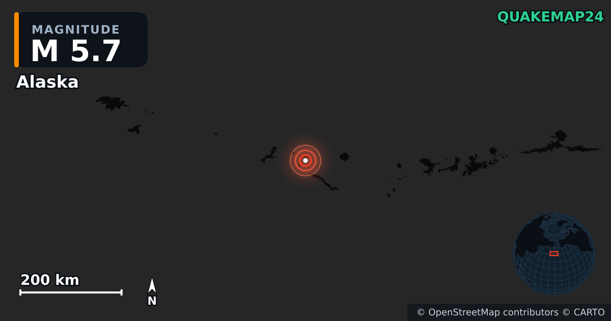 M5.7 earthquake near Alaska on Dec 13, 2025 — map of epicenter and shaking intensity | QuakeMap24