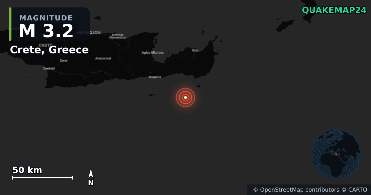 Erdbeben M3,2 bei Crete, Greece · 2026-04-24 — Karte der Lage des Epizentrums