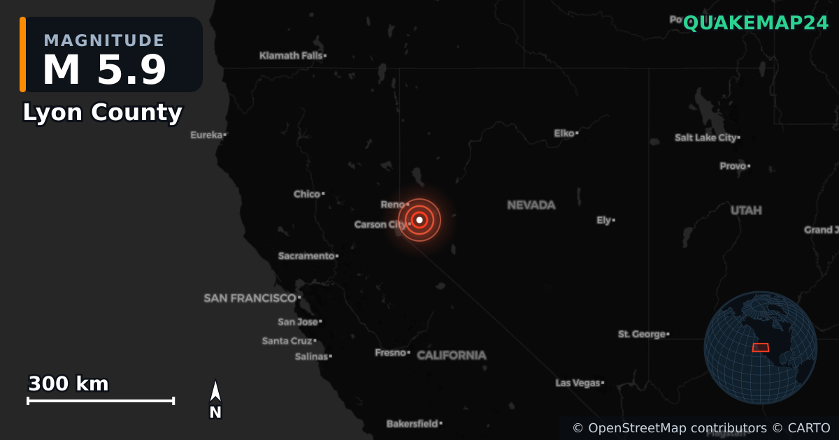 M5.9 earthquake near Lyon County on Dec 4, 2025 — map of epicenter and shaking intensity | QuakeMap24